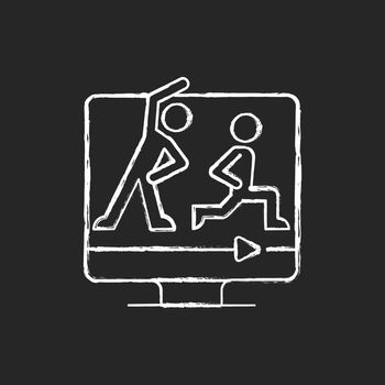 Online fitness classes chalk white icon on dark background.
