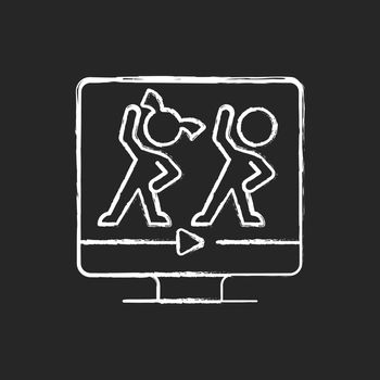 Online aerobic for kids chalk white icon on dark background.