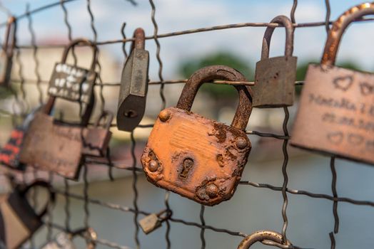 Locks for the sweethearts, Poland, closeup