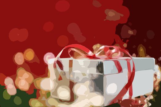 Christmas background with gifts. Xmas boxes with bows and place for text. Illustration.