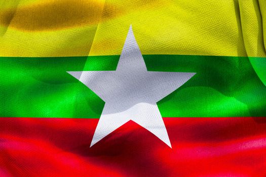 3D-Illustration of a Myanmar flag - realistic waving fabric flag