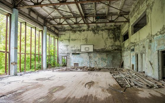 ruined gym in Sports Palace in Pripyat