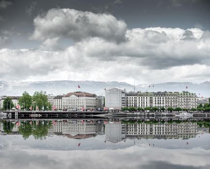 view of city of Geneva, the Leman Lake