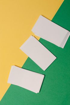 white business cards documents colorful background office copy-space