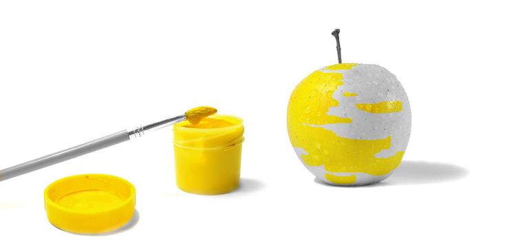 Yellow apple, gouache and brush