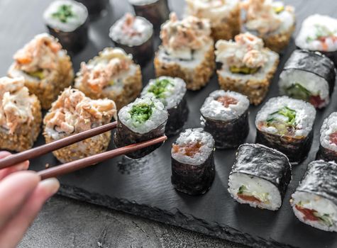 Sushi set on a rectangular board