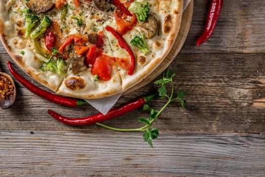 Delicious big vegan pizza, textspace