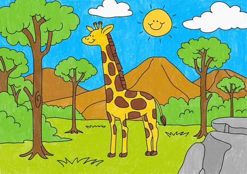 Cute giraffe illustration, editable kids coloring page vector