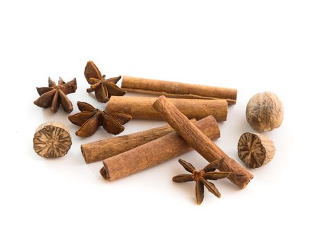 cinnamon stick and star anise spice isolated