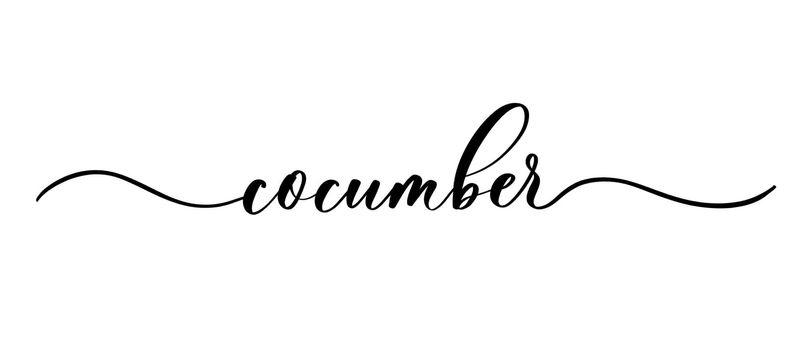 Cocumber - vector calligraphic inscription with smooth lines for labels and design of packaging, products, food store, fruit and vegetables.