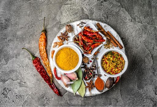 spices on a gray concrete background