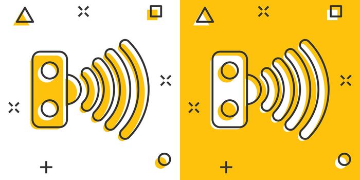 Motion sensor icon in comic style. Sensor waves vector cartoon illustration pictogram. Security connection business concept splash effect.