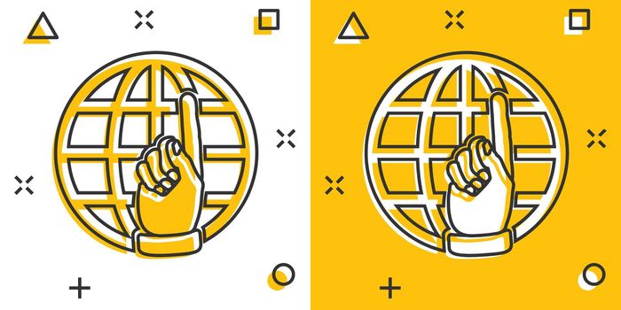 Vector cartoon go to web icon in comic style. Globe world sign illustration pictogram. WWW url business splash effect concept.