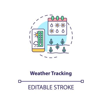 Weather tracking concept icon. Innovative agriculture technology. Innovative rain forecasting device idea thin line illustration. Vector isolated outline RGB color drawing. Editable stroke