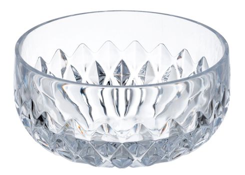 Stylish glass bowl dishware isolated on white