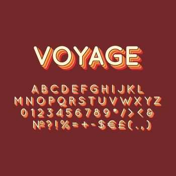 Voyage vintage 3d vector alphabet set