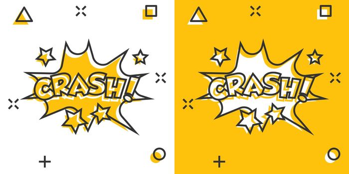 Vector cartoon crash comic sound effects icon in comic style. Sound bubble speech sign illustration pictogram. Crash business splash effect concept.