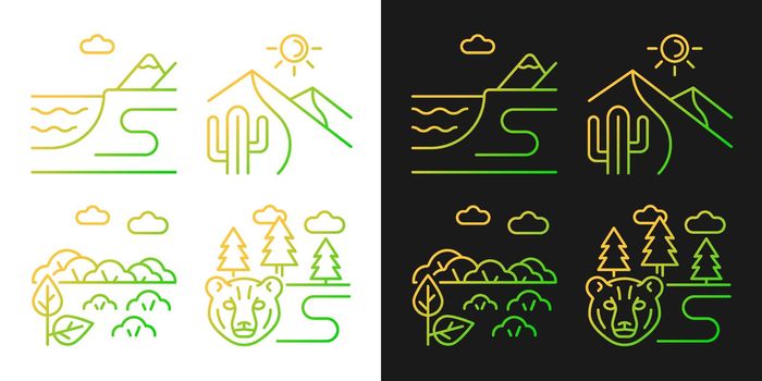 Natural landforms gradient icons set for dark and light mode