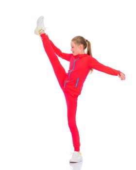 The gymnast perform an acrobatic element.