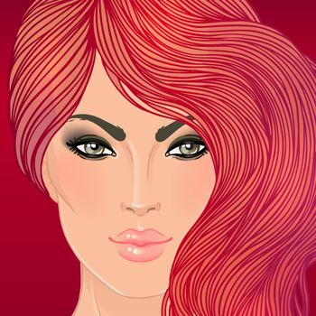 Boho style fashion girl with pink hair. Vector illustration.