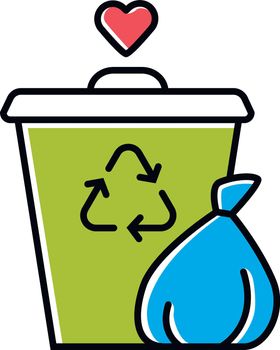 Garbage disposal color icon. Waste management volunteer program. Help sorting litter. Social activity for trash collection. Recycling and composting services. Isolated vector illustration