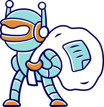Scraper bot color icon. Malicious bad robot. Content stealing. Software program. Internet data collecting bot. Web scraping service. Artificial intelligence. Isolated vector illustration