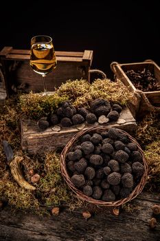 Heap of black truffle mushrooms