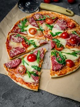 homemade pizza with salami