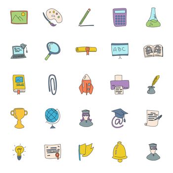 education hand drawn linear vector icons