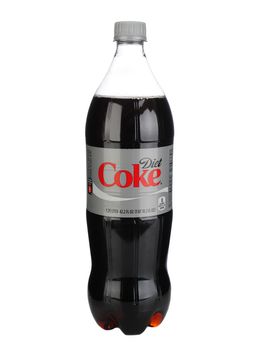 IRVINE, CA - January 11, 2013: A 1.25 Liter bottle of Diet Coke. Introduced in the US on August 9, 1982, it was the first new brand since 1886 to use the Coca-Cola trademark.