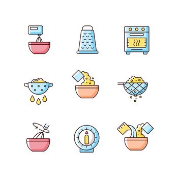 Food cooking instruction RGB color icons set