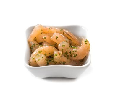 bowl of peeled natural shrimps
