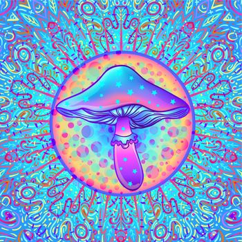 Magic mushrooms. Psychedelic hallucination. Vibrant vector illustration.