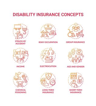 Disability insurance concept icons set