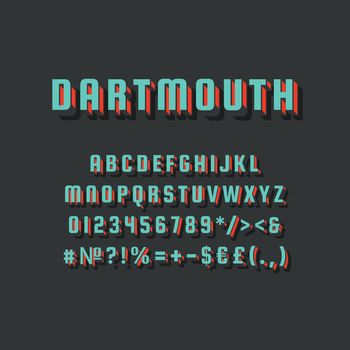 Dartmouth vintage 3d vector alphabet set