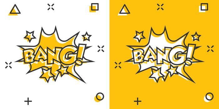 Vector cartoon bang comic sound effects icon in comic style. Sound bubble speech sign illustration pictogram. Bang business splash effect concept.