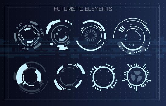 Technology futuristic modern user interface circle shapes. HUD elements. Futuristic Sci Fi Abstract Set. Futuristic blue virtual graphic touch user interface. Set of Circular Design Elements