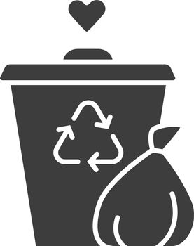 Garbage disposal glyph icon. Waste management volunteer program. Help sorting litter. Social activity for trash collection. Silhouette symbol. Negative space. Vector isolated illustration