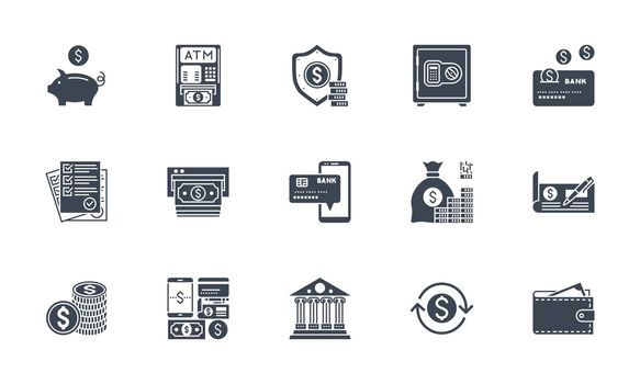 Banking icons set. Related vector glyph icons.