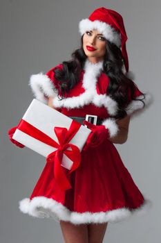 Santa helper woman with gift