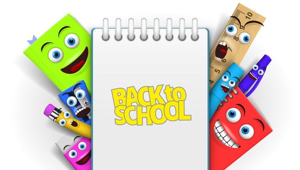 Back to school Template With Funny Cartoon Stationery