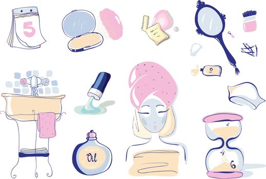 Vector Illustration Set of 10 Health and Beauty Objects