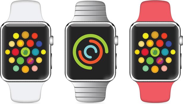 Trendy Colorful Vector Illustration Icon of Aluminium Smart Watch with Smartwatch Interface