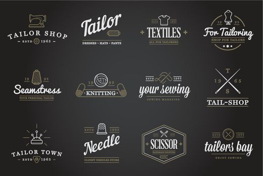 Set of Vector Tailoring Tailor Sew Elements and Sewing Knitting Illustration can be used as Logo or Icon in premium quality