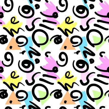 Retro 80s or 90s fashion style abstract seamless pattern background. Memphis inspired. Good for textile fabric, wrapping paper and website wallpapers. Vector illustration.