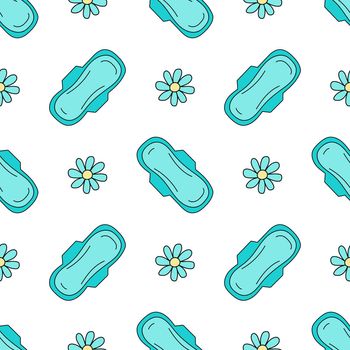 Seamless pattern. Sanitary napkin with chamomile scent. Vector illustration