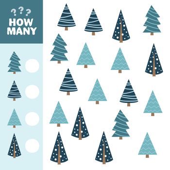 Mathematical game for children. How many Christmas tree. Vector illustration