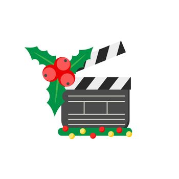 Film clap board cinema sign. Christmas design icon on white background.