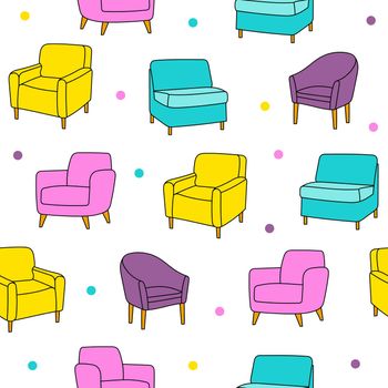 Vector seamless pattern with hand drawn accent chairs. Beautiful design elements