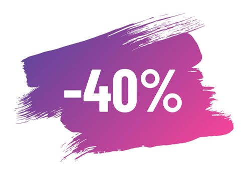 discount white lettering on purple color gradient brush stroke. discount minus 40 percent off. illustration for promo advertising discounts